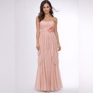🌸 Alex & Sophia Strapless Blush Pink Chiffon Draped Gown – Size 3/4 🌸